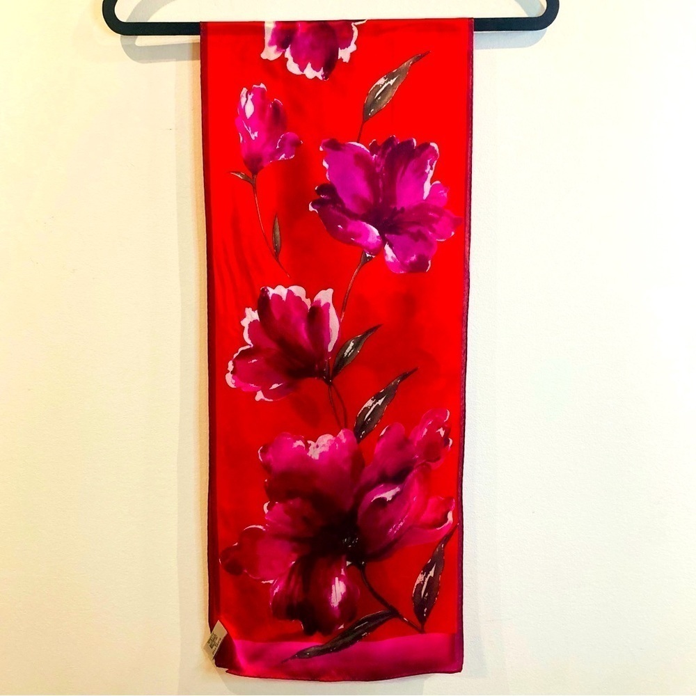 ELAINE GOLD 100% Silk Floral Skinny  Scarf